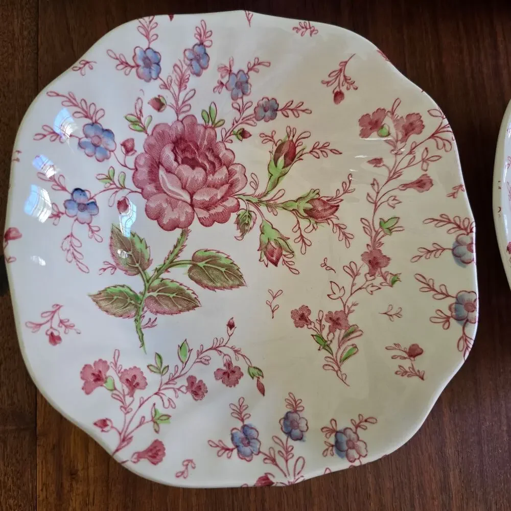 Vintage Johnson Brothers Rose Chintz Ironstone 4 Soup Bowls Cottagecore 30s-50s